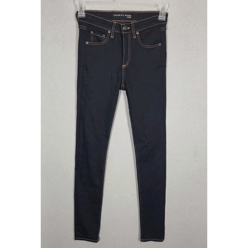 Veronica Beard Jeans Womens 25 Kate 10" Skinny Dark Blue Brown Stitching 25W×30L